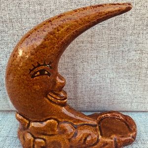 Crescent Moon Candle Holder - brown glaze vintage